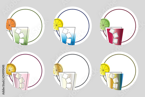 set of six coasters vector - cocktail bar concept - night club
