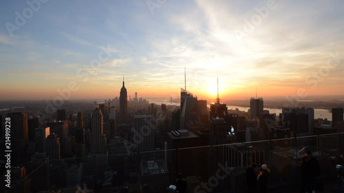 Time lapse of sunset over New York City from the Rockefeller Center in Manhattan, USA