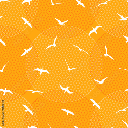 seamless pattern with gulls on yellow background