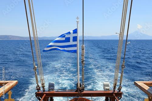 Wallpaper Mural Greek flag on the background of the rocks of Athos Torontodigital.ca