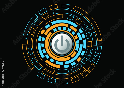 Abstract blue and orange technology background with power button , Vector illustration