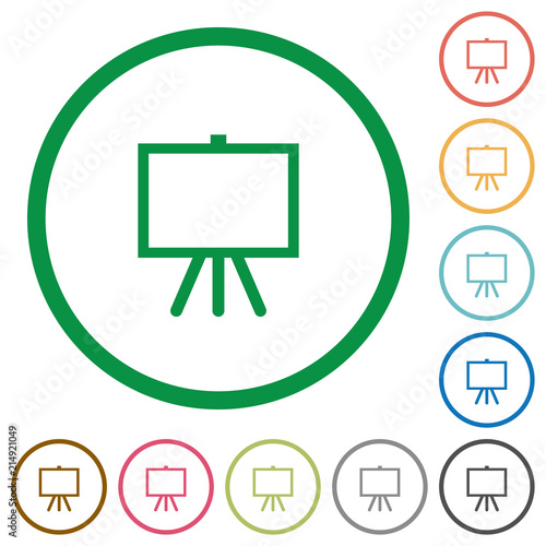 Easel with blank canvas flat icons with outlines