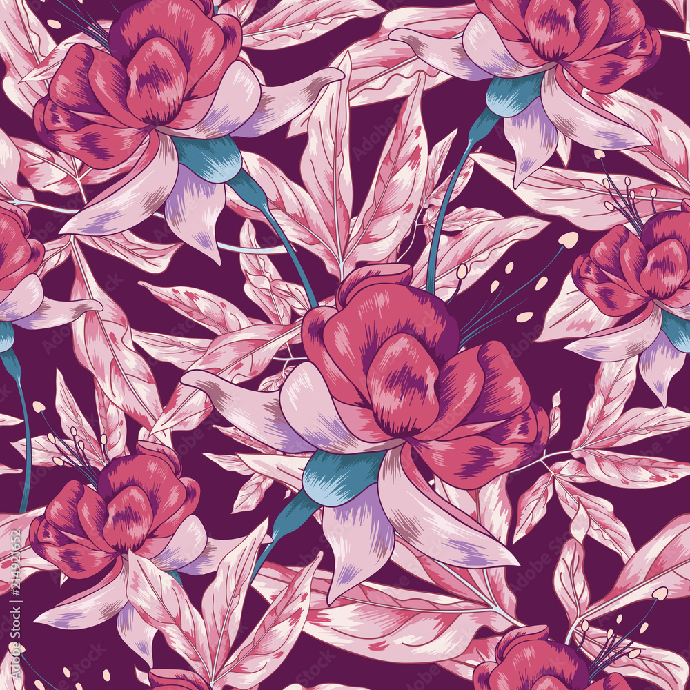 Tropical Botanical Flower Vector Seamless Pattern Tropical Botanical Flower Vector Seamless Pattern