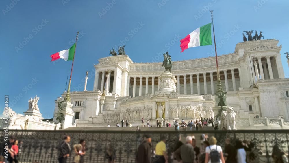 People visiting National Monument to Victor Emmanuel II in Rome, tourism