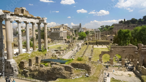 Old ruins and columns of Roman Forum in Italy, tourism in Rome, sightseeing