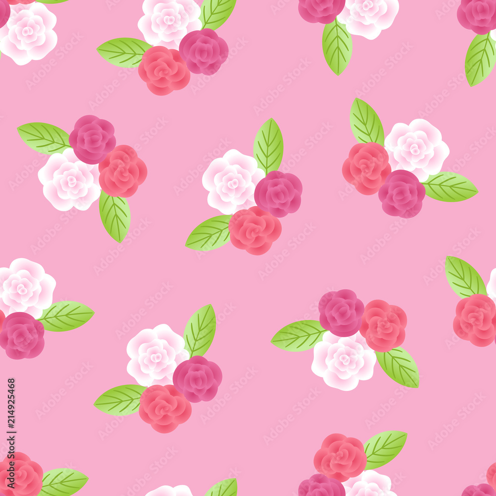 Floral seamless pattern with roses and leaves