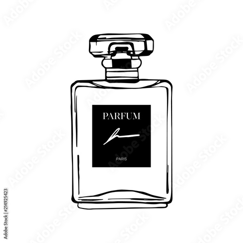 Hand drawn vector illustrations - french perfume. Outline design element. Fashion sketch. Glass bottles. Perfect for invitation, greeting card, poster, T-shirt printing design, typography graphic