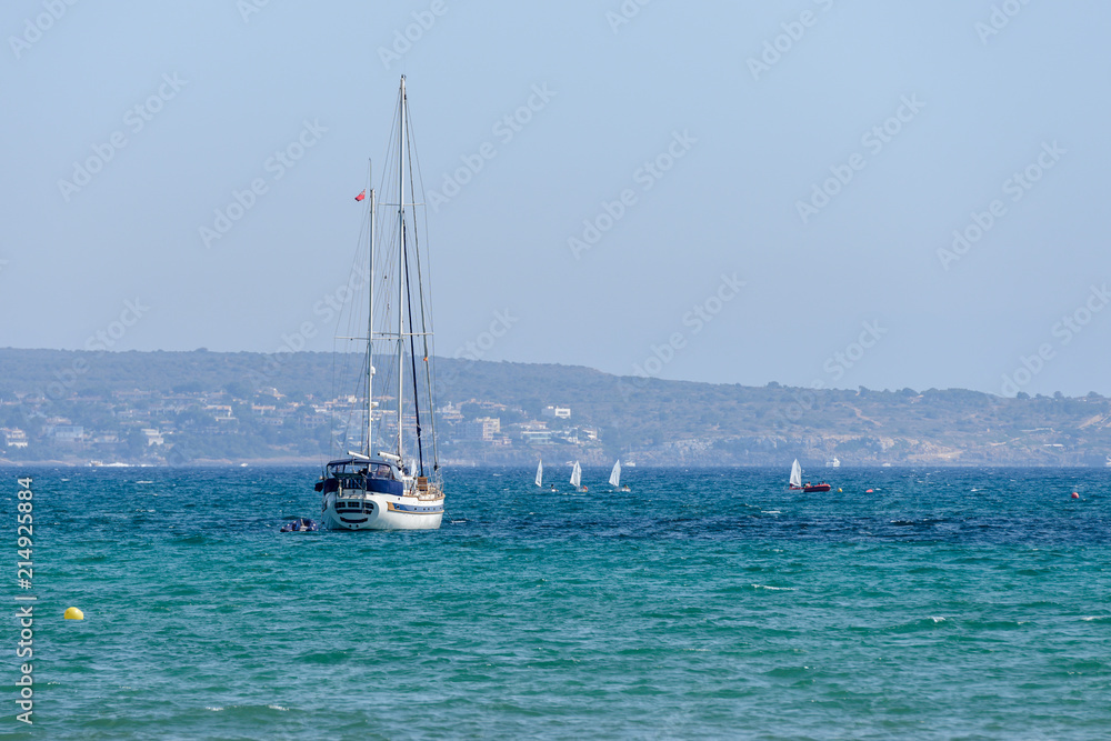 seascape with sailing yacht on the horizon seascape with sailing yacht on the horizon