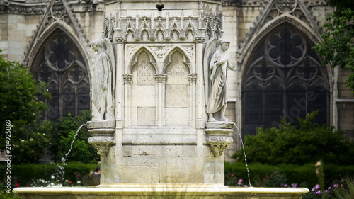 Fountain of the Virgin and Notre Dame de Paris, famous attractions, France