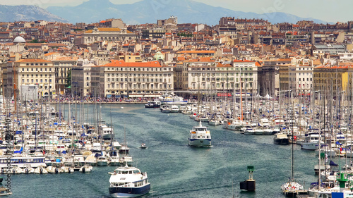 Luxury yachts in old port of Marseille, France, sea voyages in holiday season