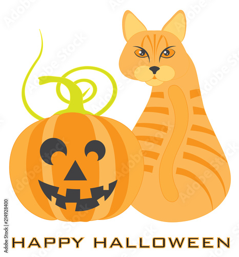 Halloween Orange Tabby Cat Pumpkin isolated on white background vector Illustration © jpldesigns