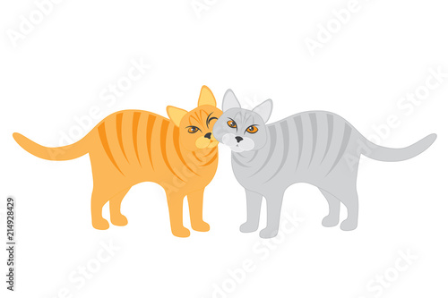 Pair of Cats Snuggling isolated on white background vector Illustration