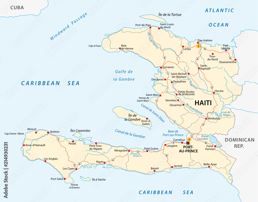 Republic of Haiti road vector map
