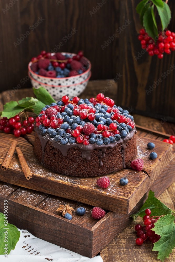 Cake with fresh berries on white plate. Cake with fresh berries on white plate.