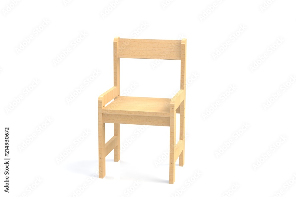 Little child wooden high chair on a white background. Isolate. Render 3d model. Little child wooden high chair on a white background. Isolate. Render 3d model.