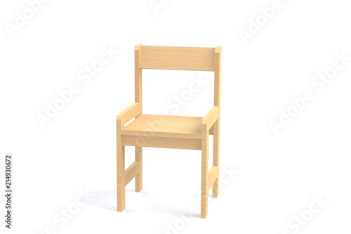 Little child wooden high chair on a white background. Isolate. Render 3d model.