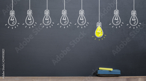 idea concept, yellow lamp on blackboard photo