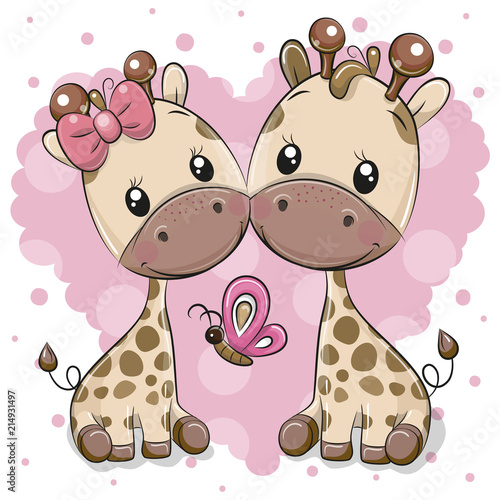Two Cartoon Giraffes on a heart background