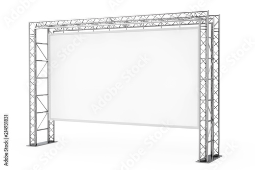 Blank Advertising Outdoor Banner on Metal Truss Construction System. 3d Rendering