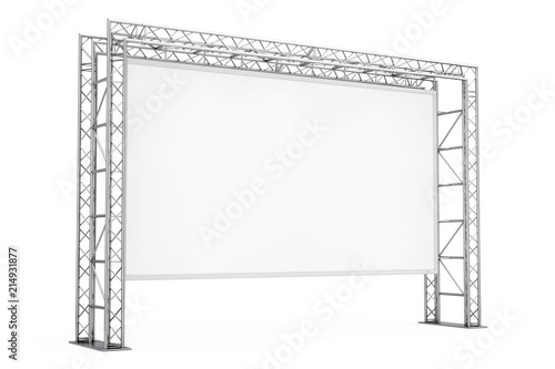 Blank Advertising Outdoor Banner on Metal Truss Construction System. 3d Rendering