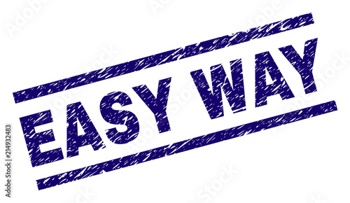 EASY WAY seal print with grunge style. Blue vector rubber print of EASY WAY text with unclean texture. Text title is placed between parallel lines.