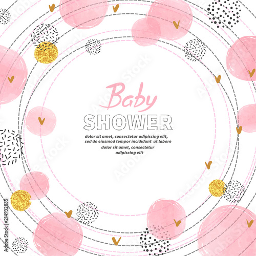 Baby Shower girl invitation card design with watercolor pink circles.