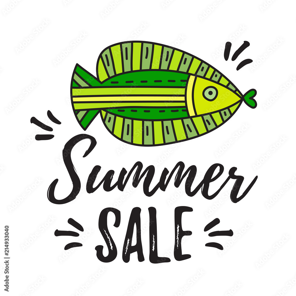 Summer sale lettering with fish illustration Summer sale lettering with fish illustration