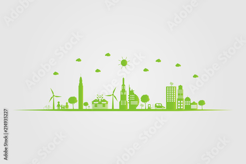 Ecology.Green cities help the world with eco-friendly concept ideas.vector illustration
