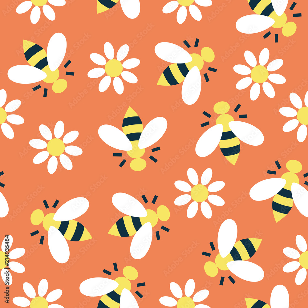 Color pattern with bees and flowers Color pattern with bees and flowers