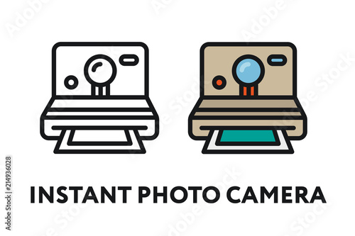 Vintage Instant Photo Film Camera. Photography Equipment Concept. Minimal Color Flat Line Outline Stroke Icon.