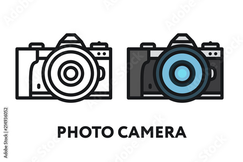 Photo Film Camera. Photography Equipment Concept. Minimal Color Flat Line Outline Stroke Icon.
