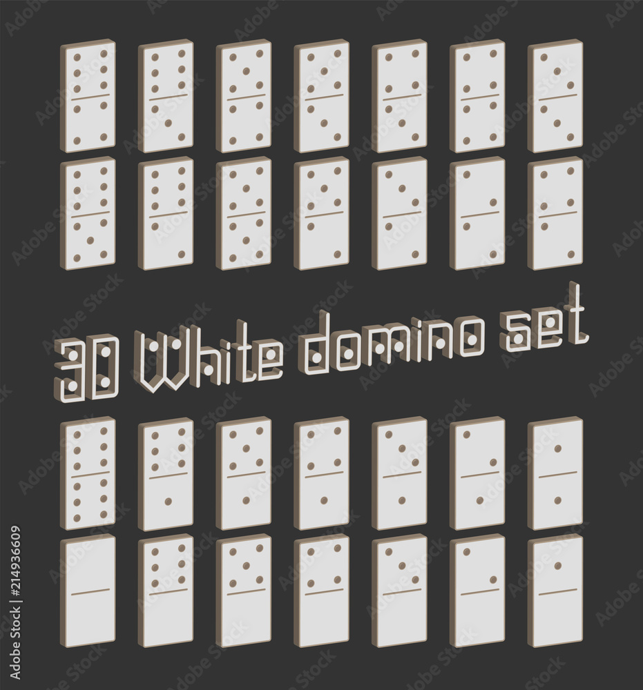 Realistic Dominoes full set 28 3D flat pieces for game . White collection. Abstract concept graphic element, domino effect gaming icons set. Realistic Dominoes full set 28 3D flat pieces for game . White collection. Abstract concept graphic element, domino effect gaming icons set.