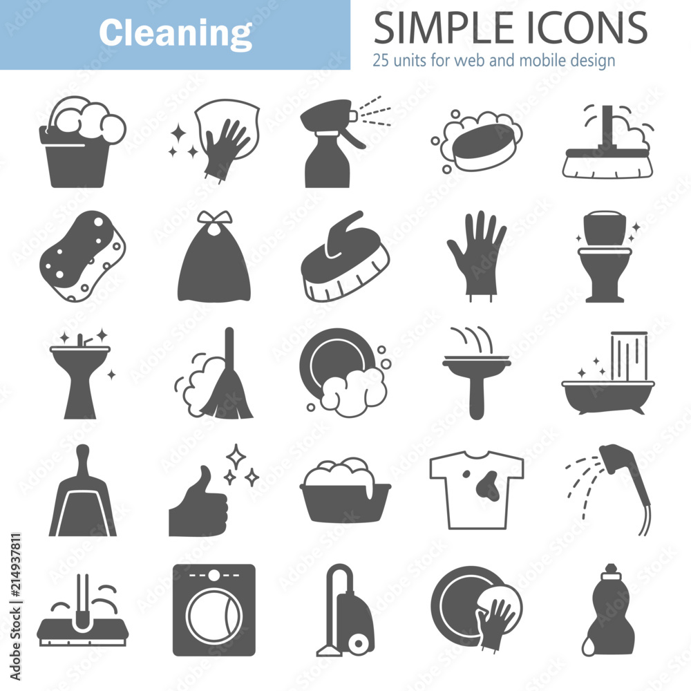 Cleaning simple icons set for web and mobile design Cleaning simple icons set for web and mobile design