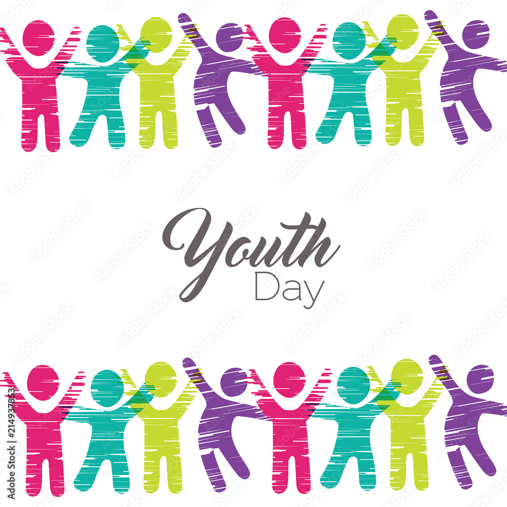 Youth Day card of diverse people in colorful art Youth Day card of diverse people in colorful art