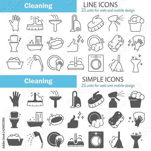 Cleaning line and simple icons set for web and mobile design