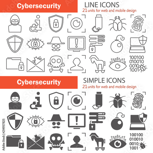 Cybersecurity line and simple icons set for web and mobile design photo