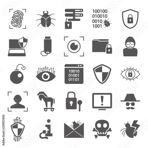 Cybersecurity simple icons set for web and mobile design