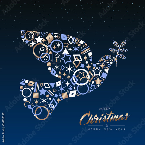 Christmas and new year card of copper peace dove