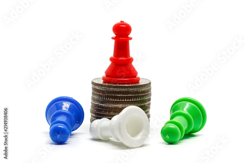 Red chess pawn on the top o...