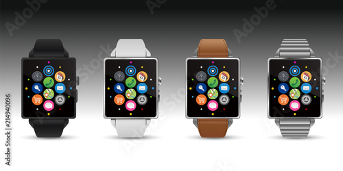 スマートウォッチ腕時計4色のベクターイラスト