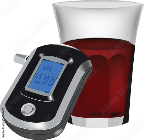 strumento etilometro misurazione tasso alcolico e bicchiere di vino