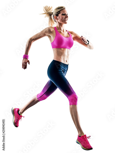 one caucasian woman sport runner running jogger jogging isolated on white background