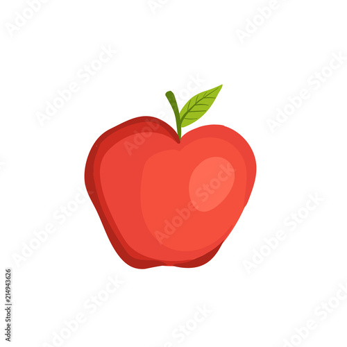 Red ripe apple isolated on white background.  Vector illustration.