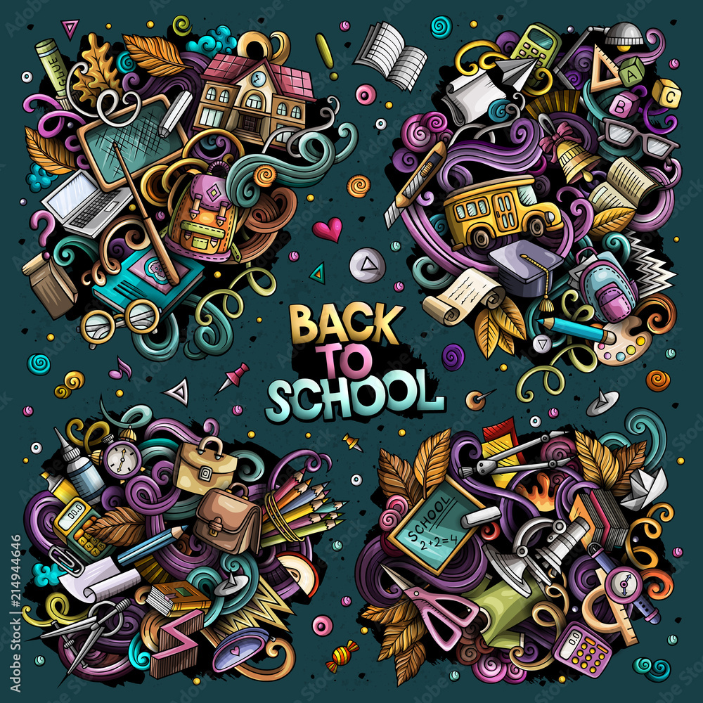 Obraz premium Vector set of Back to school combinations of objects and elements