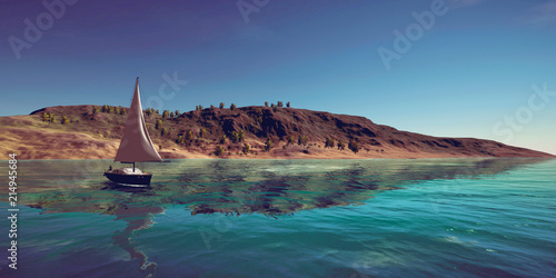 Canvas Print Extremely detailed and realistic high resolution 3D illustration of sailing boat