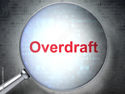 Valokuva Finance concept: magnifying optical glass with words Overdraft on digital backgr