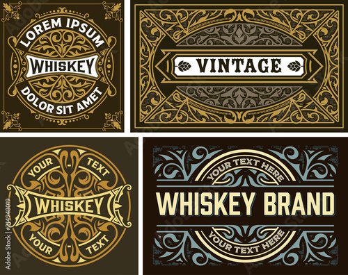 Set of 4 vintage label. Whiskey label style