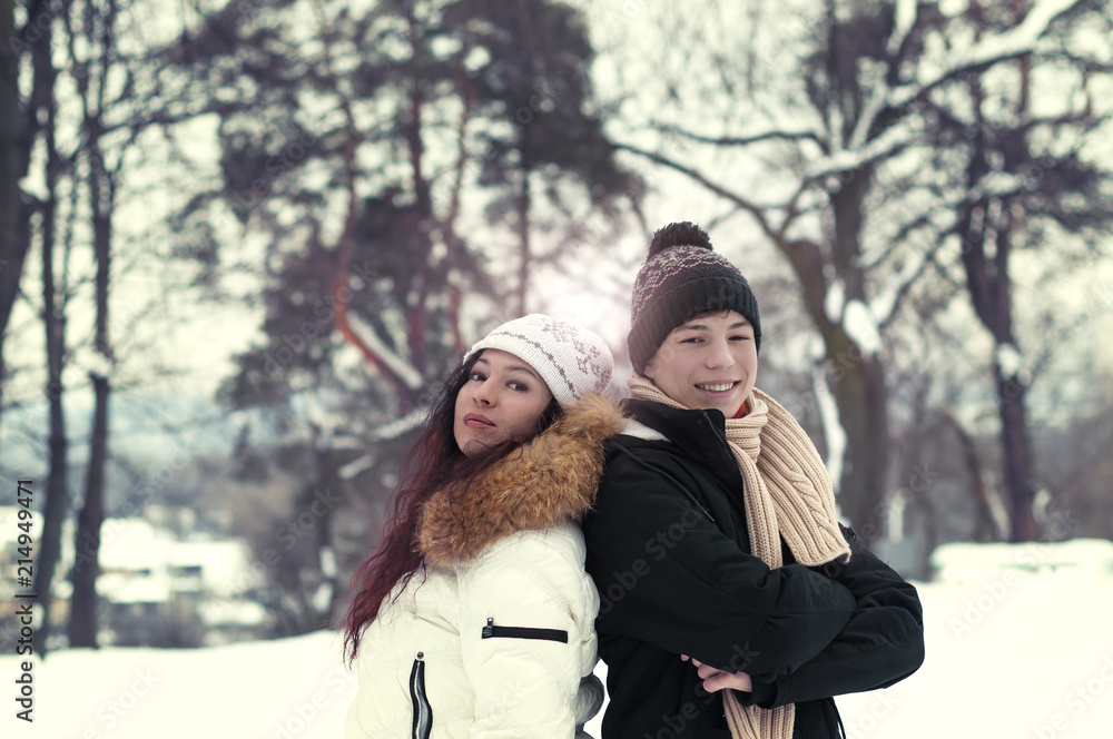 happy young people in winter park happy young people in winter park