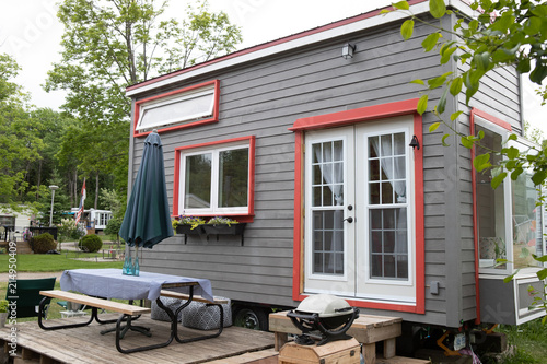 Obraz na płótnie Funky girl shows off her DIY Tiny Home w salonie