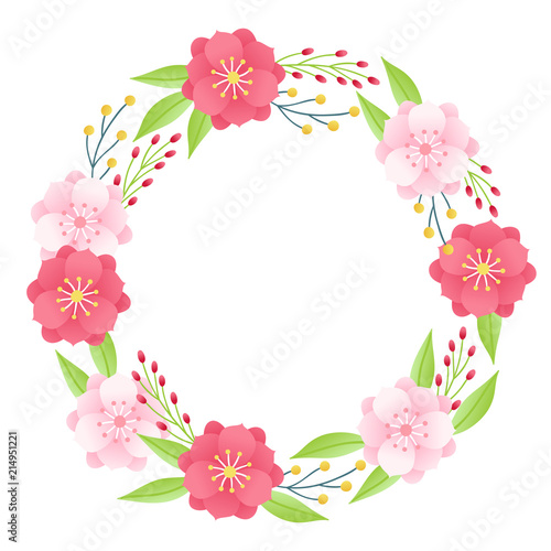 Floral wreath with anemone, leaves and berries on white background © miumi